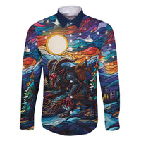 Stained Glass Krampus Family Matching Off Shoulder Short Dress and Hawaiian Shirt Folklore Horror Art - Wonder Print Shop
