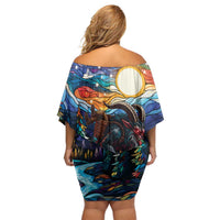 Stained Glass Krampus Family Matching Off Shoulder Short Dress and Hawaiian Shirt Folklore Horror Art - Wonder Print Shop