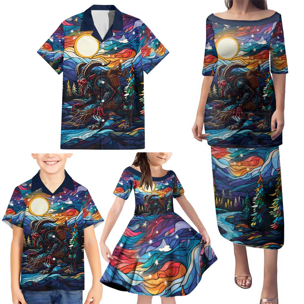 Stained Glass Krampus Family Matching Puletasi and Hawaiian Shirt Folklore Horror Art - Wonder Print Shop
