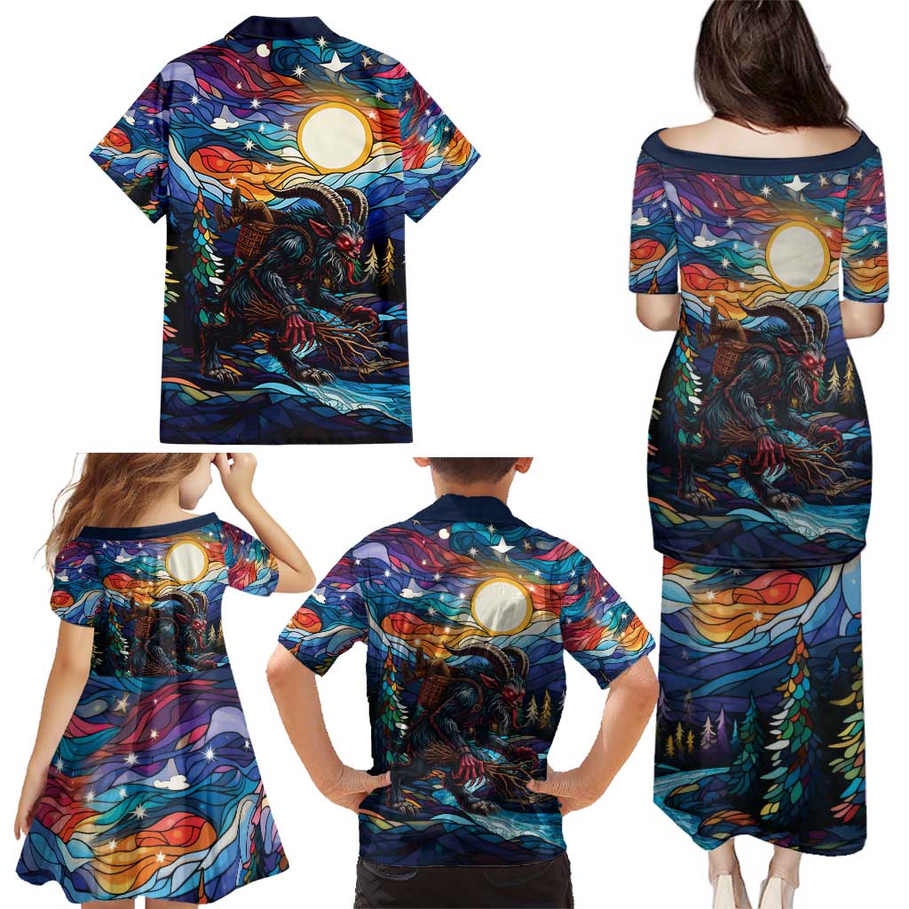 Stained Glass Krampus Family Matching Puletasi and Hawaiian Shirt Folklore Horror Art - Wonder Print Shop