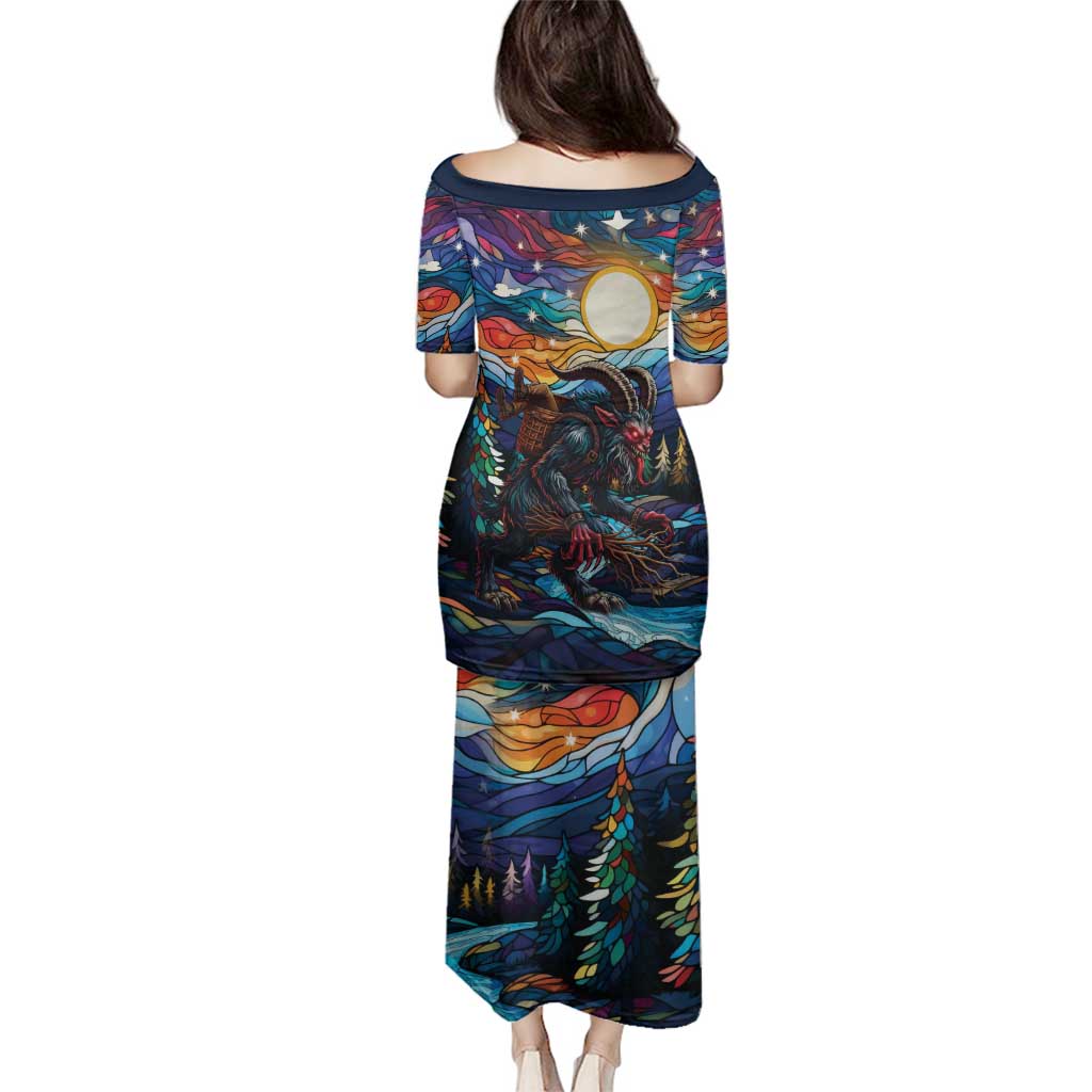 Stained Glass Krampus Family Matching Puletasi and Hawaiian Shirt Folklore Horror Art - Wonder Print Shop