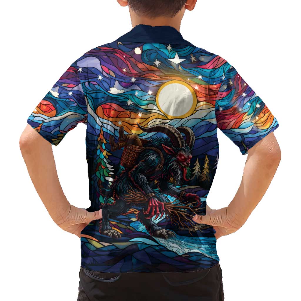 Stained Glass Krampus Family Matching Short Sleeve Bodycon Dress and Hawaiian Shirt Folklore Horror Art - Wonder Print Shop