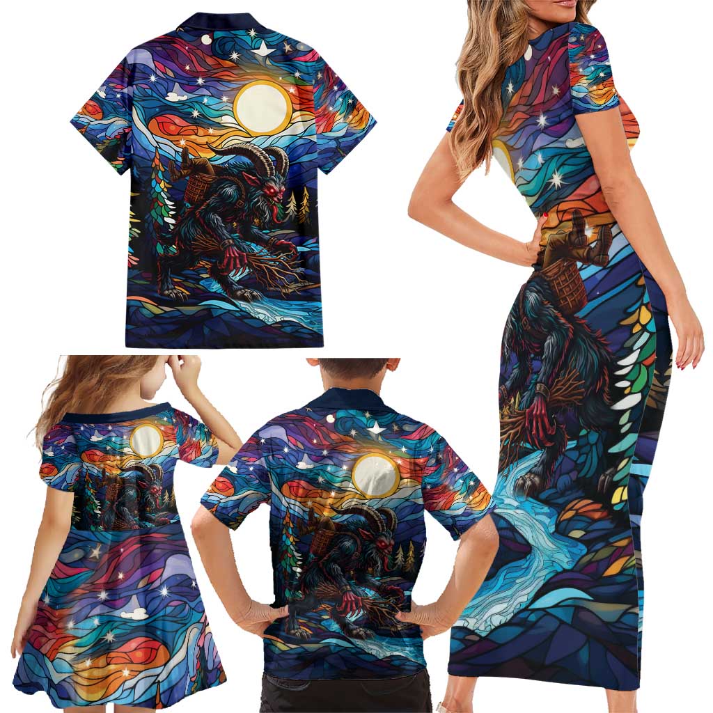 Stained Glass Krampus Family Matching Short Sleeve Bodycon Dress and Hawaiian Shirt Folklore Horror Art - Wonder Print Shop