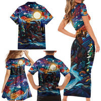 Stained Glass Krampus Family Matching Short Sleeve Bodycon Dress and Hawaiian Shirt Folklore Horror Art - Wonder Print Shop