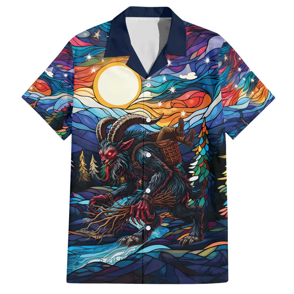 Stained Glass Krampus Family Matching Short Sleeve Bodycon Dress and Hawaiian Shirt Folklore Horror Art - Wonder Print Shop