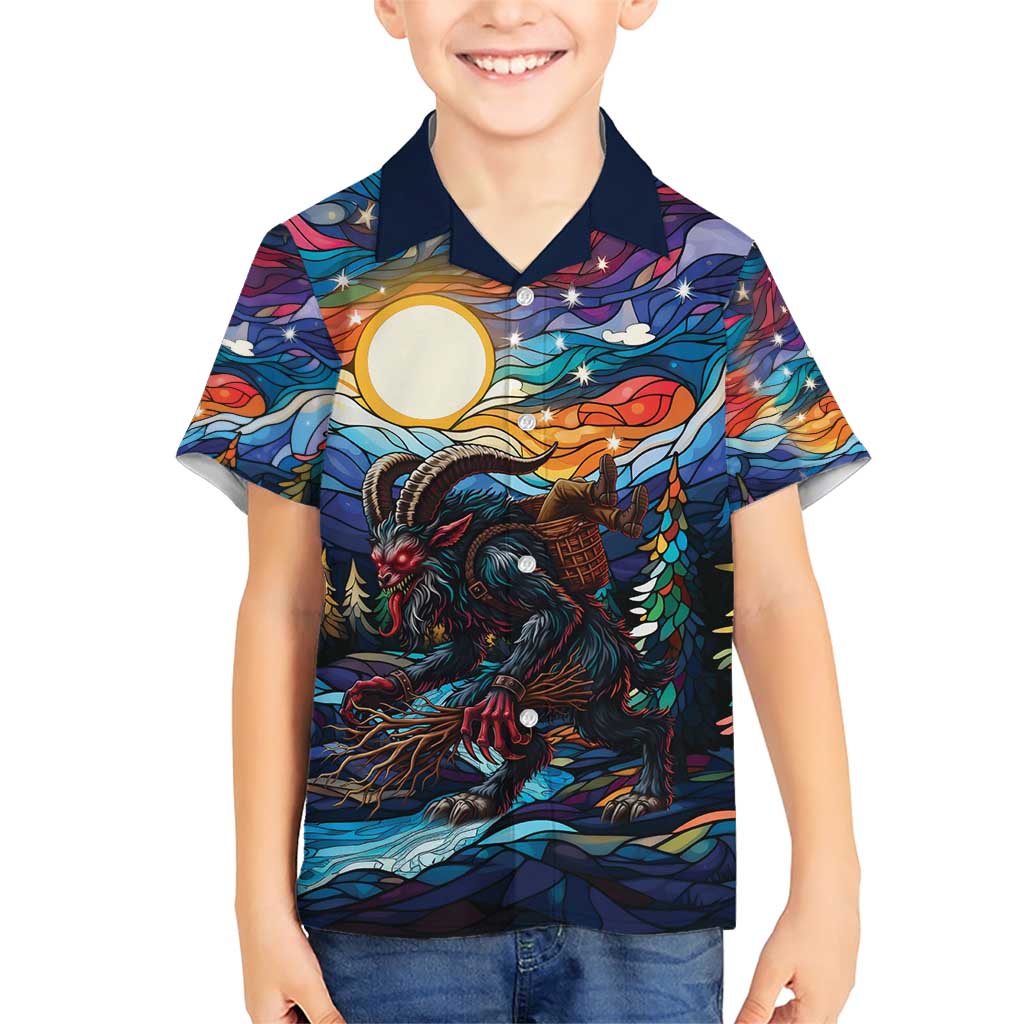Stained Glass Krampus Family Matching Short Sleeve Bodycon Dress and Hawaiian Shirt Folklore Horror Art - Wonder Print Shop