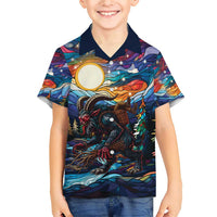 Stained Glass Krampus Family Matching Short Sleeve Bodycon Dress and Hawaiian Shirt Folklore Horror Art - Wonder Print Shop