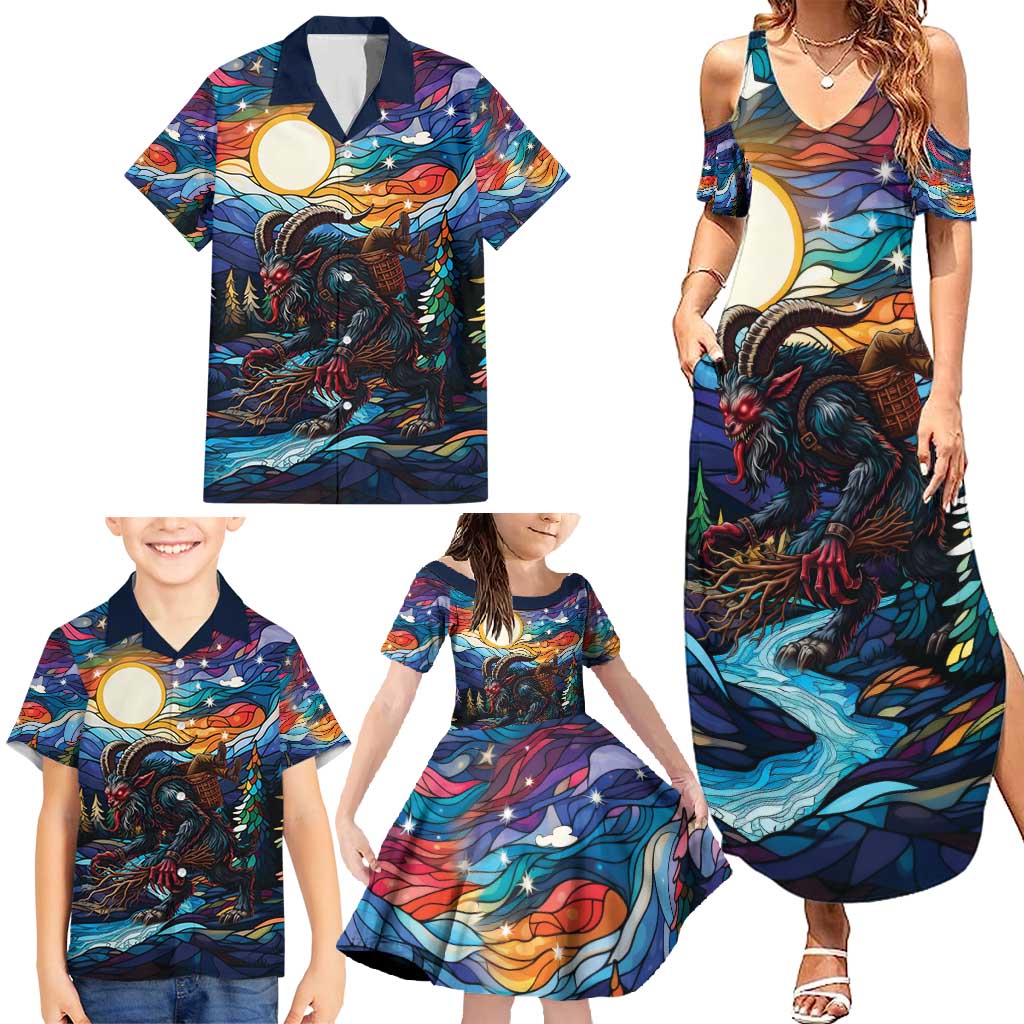Stained Glass Krampus Family Matching Summer Maxi Dress and Hawaiian Shirt Folklore Horror Art - Wonder Print Shop