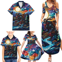Stained Glass Krampus Family Matching Summer Maxi Dress and Hawaiian Shirt Folklore Horror Art - Wonder Print Shop