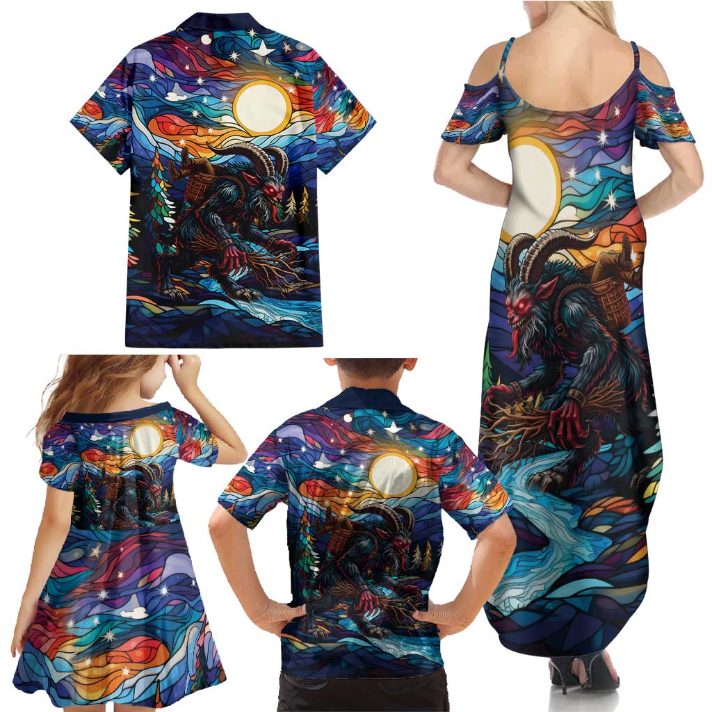 Stained Glass Krampus Family Matching Summer Maxi Dress and Hawaiian Shirt Folklore Horror Art - Wonder Print Shop