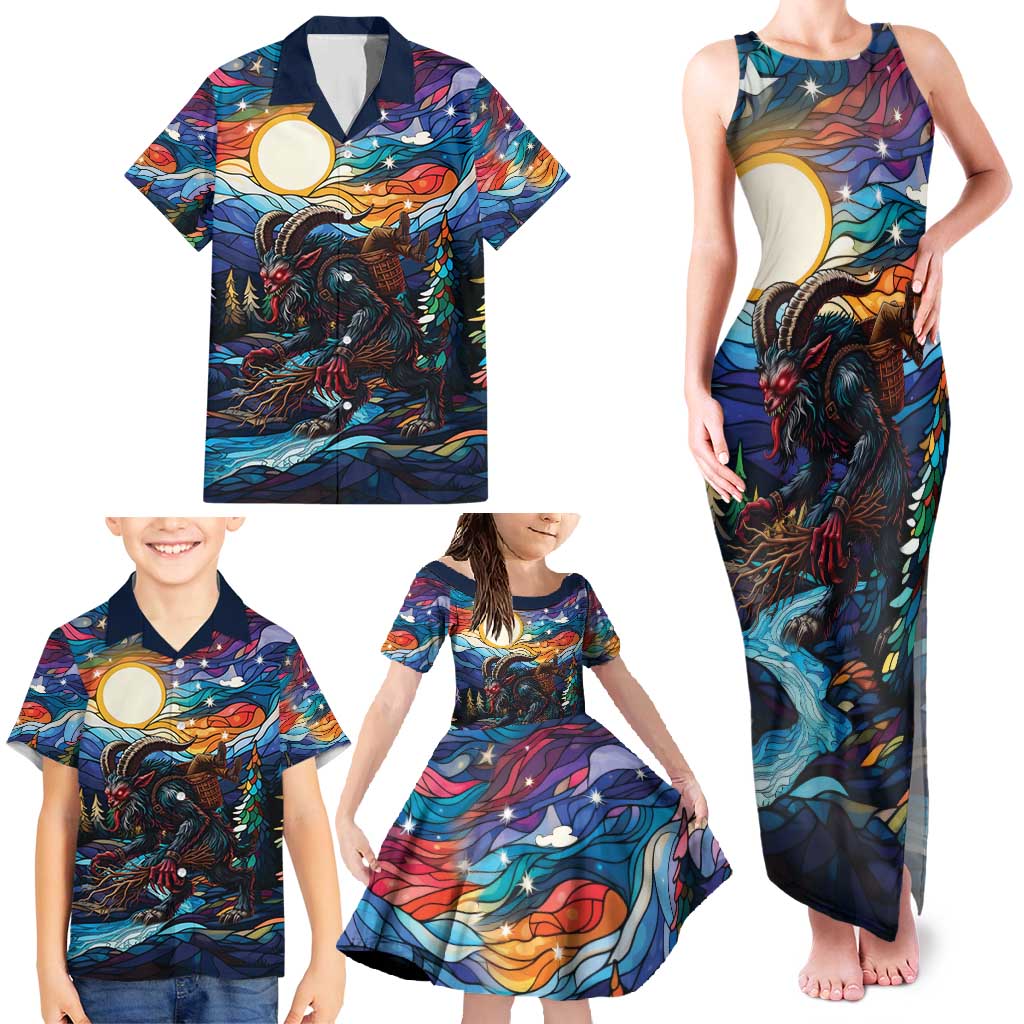 Stained Glass Krampus Family Matching Tank Maxi Dress and Hawaiian Shirt Folklore Horror Art - Wonder Print Shop
