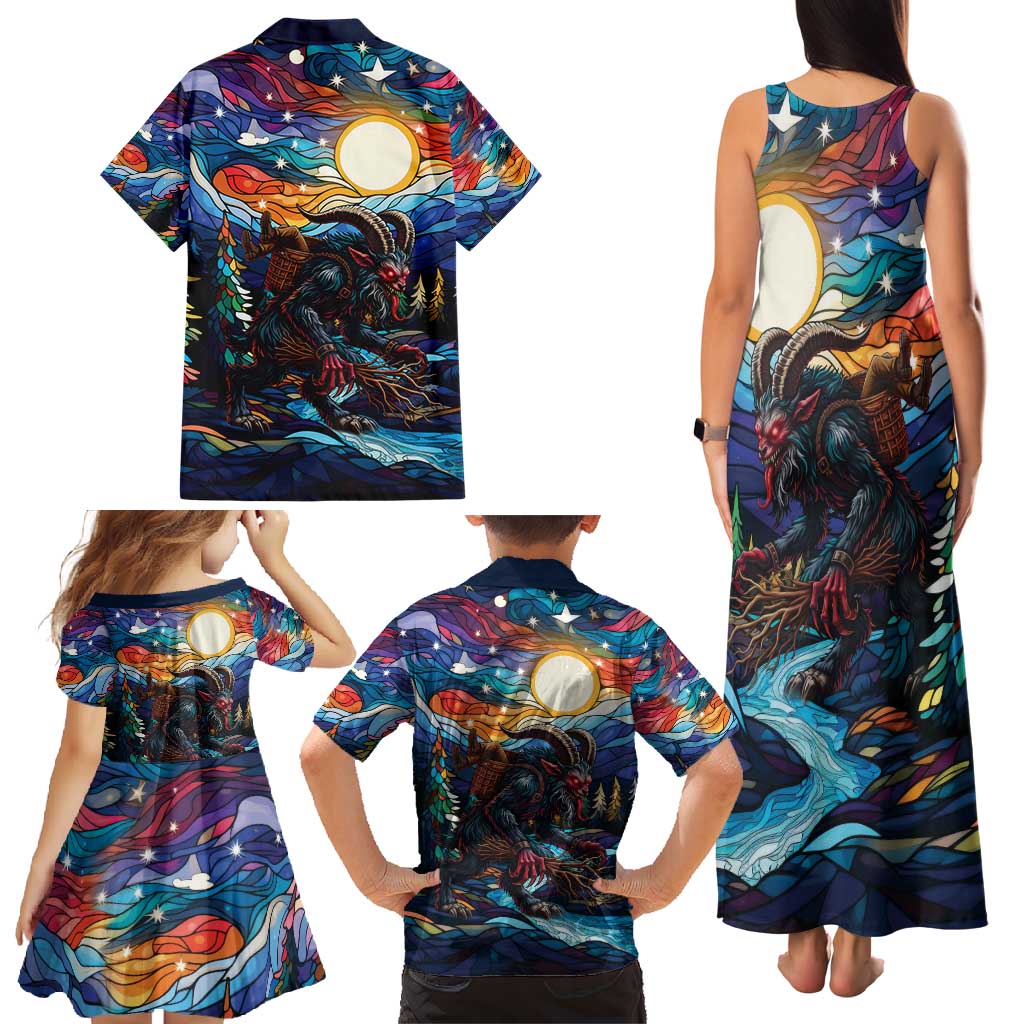 Stained Glass Krampus Family Matching Tank Maxi Dress and Hawaiian Shirt Folklore Horror Art - Wonder Print Shop