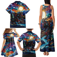 Stained Glass Krampus Family Matching Tank Maxi Dress and Hawaiian Shirt Folklore Horror Art - Wonder Print Shop