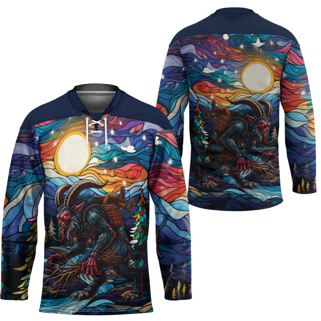 Stained Glass Krampus Hockey Jersey Folklore Horror Art - Wonder Print Shop