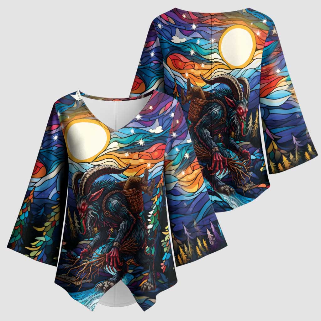 Stained Glass Krampus Kimono Sleeve Blouse Folklore Horror Art - Wonder Print Shop