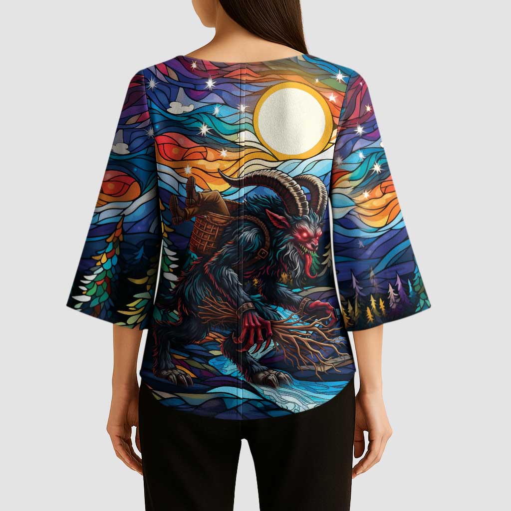 Stained Glass Krampus Kimono Sleeve Blouse Folklore Horror Art - Wonder Print Shop