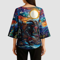 Stained Glass Krampus Kimono Sleeve Blouse Folklore Horror Art - Wonder Print Shop