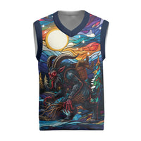 Stained Glass Krampus Christmas Knitted V-Neck Vest Folklore Horror Art - Wonder Print Shop