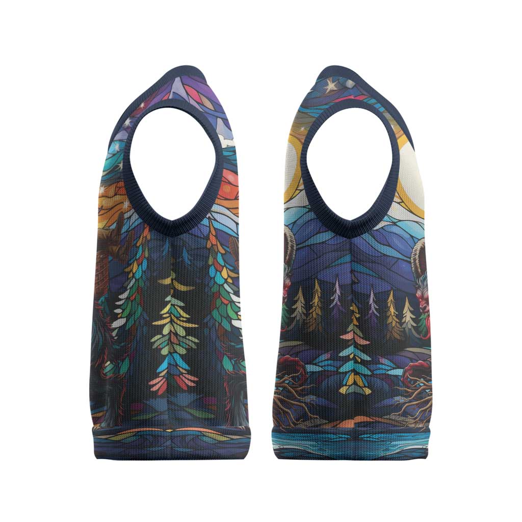 Stained Glass Krampus Christmas Knitted V-Neck Vest Folklore Horror Art - Wonder Print Shop