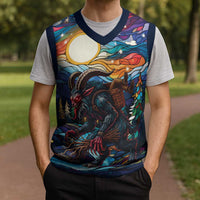 Stained Glass Krampus Christmas Knitted V-Neck Vest Folklore Horror Art - Wonder Print Shop