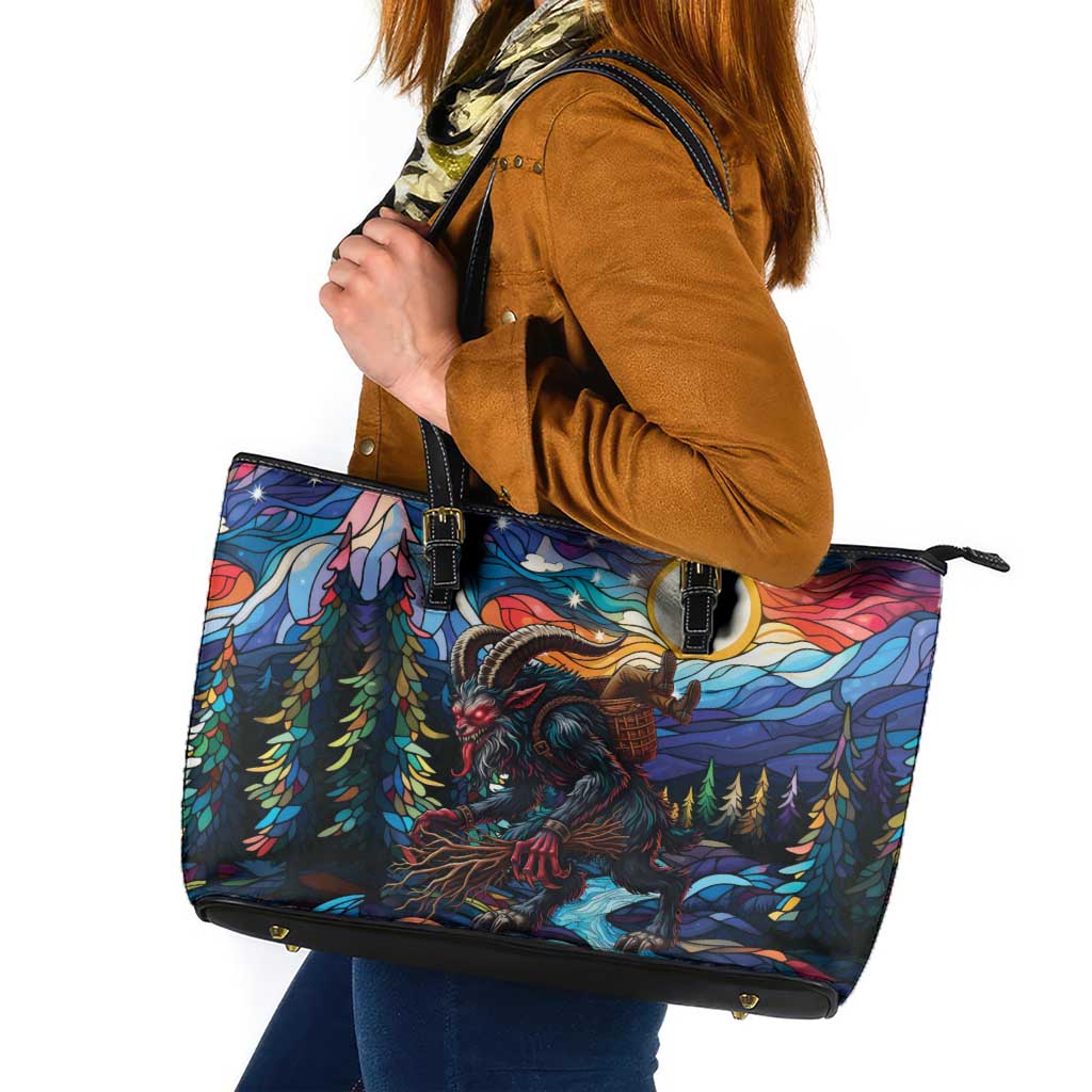 Stained Glass Krampus Leather Tote Bag Folklore Horror Art - Wonder Print Shop