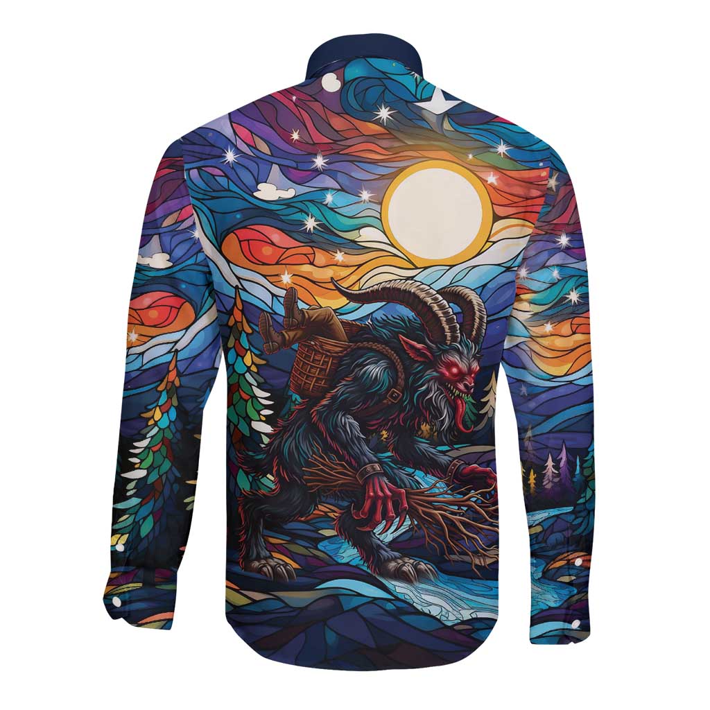 Stained Glass Krampus Long Sleeve Button Shirt Folklore Horror Art - Wonder Print Shop