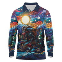 Stained Glass Krampus Long Sleeve Polo Shirt Folklore Horror Art - Wonder Print Shop