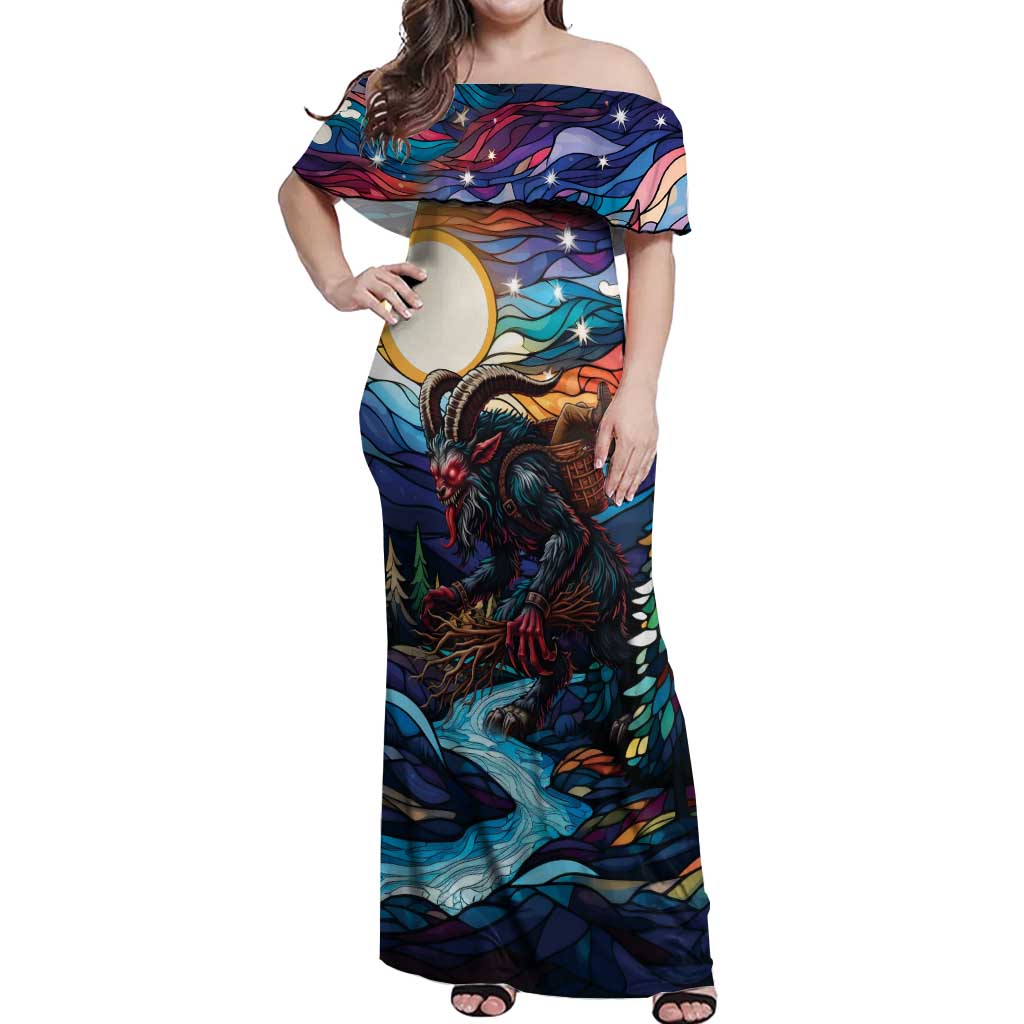 Stained Glass Krampus Off Shoulder Maxi Dress Folklore Horror Art - Wonder Print Shop