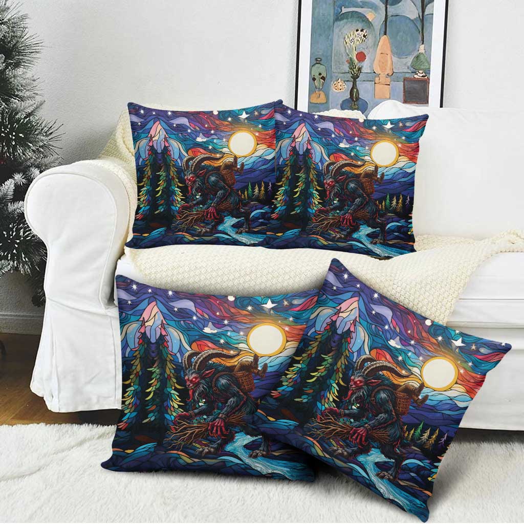 Stained Glass Krampus Pillow Cover Folklore Horror Art - Wonder Print Shop