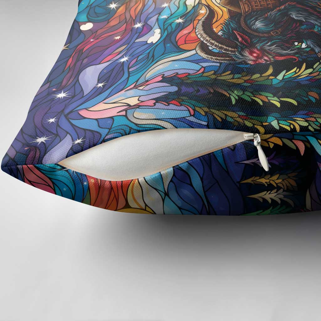 Stained Glass Krampus Pillow Cover Folklore Horror Art - Wonder Print Shop