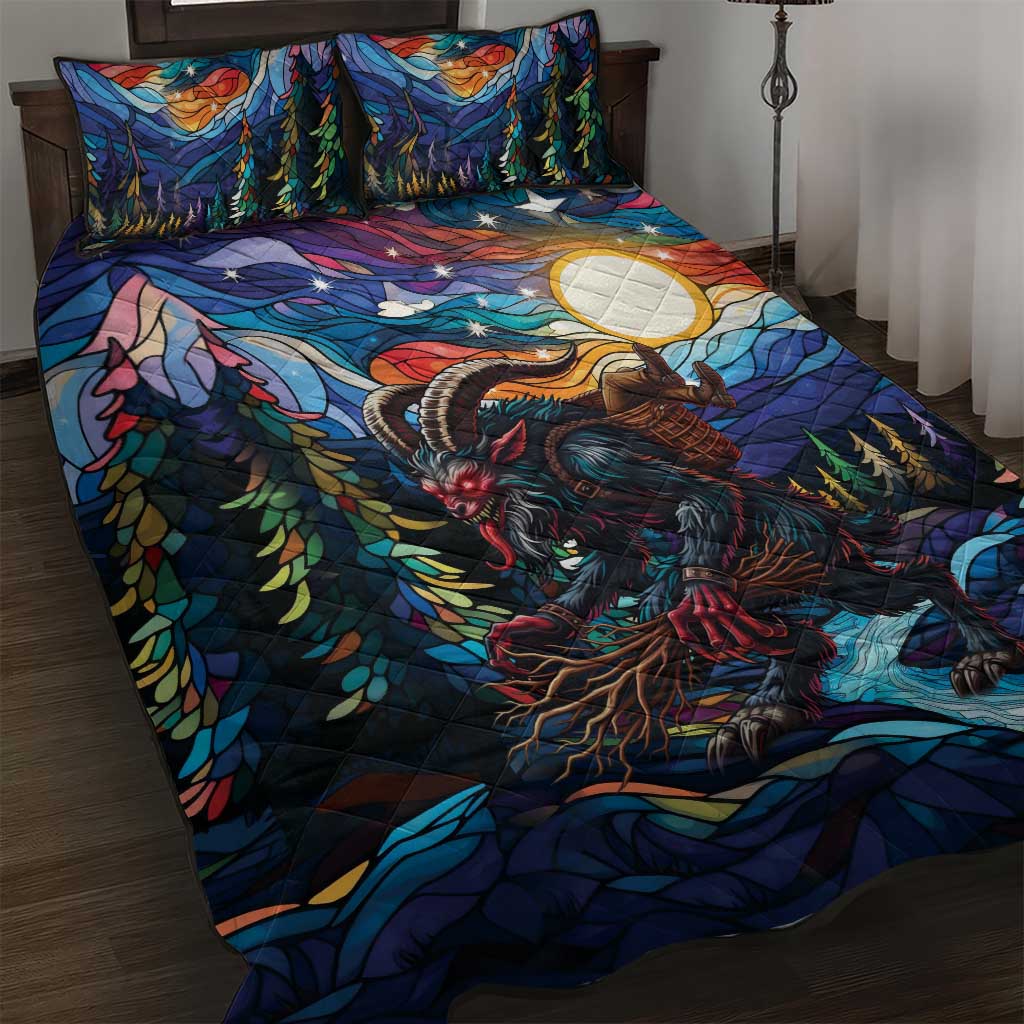 Stained Glass Krampus Quilt Bed Set Folklore Horror Art - Wonder Print Shop