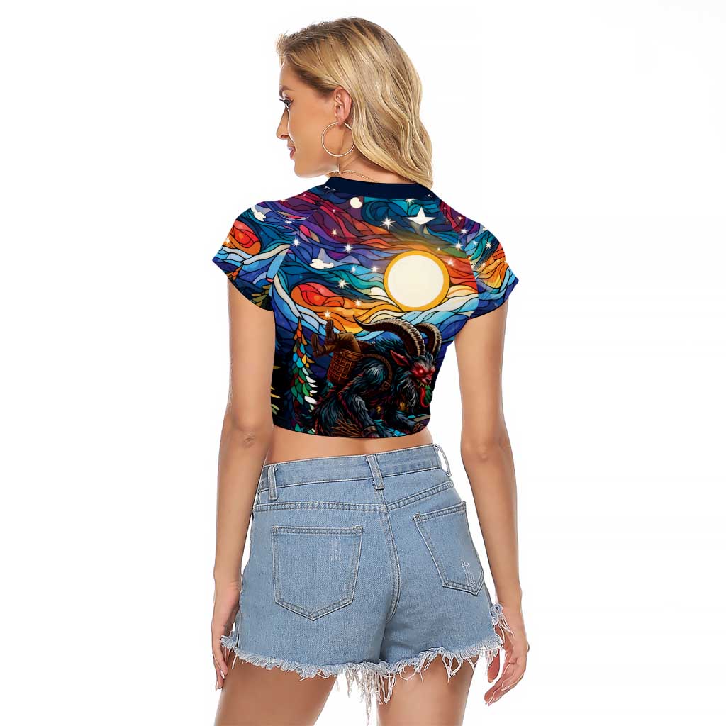 Stained Glass Krampus Raglan Cropped T Shirt Folklore Horror Art - Wonder Print Shop