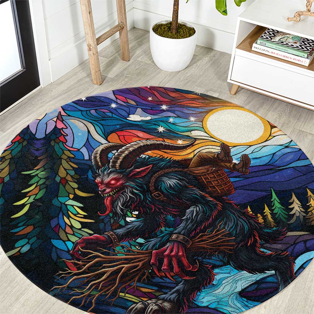 Stained Glass Krampus Round Carpet Folklore Horror Art - Wonder Print Shop