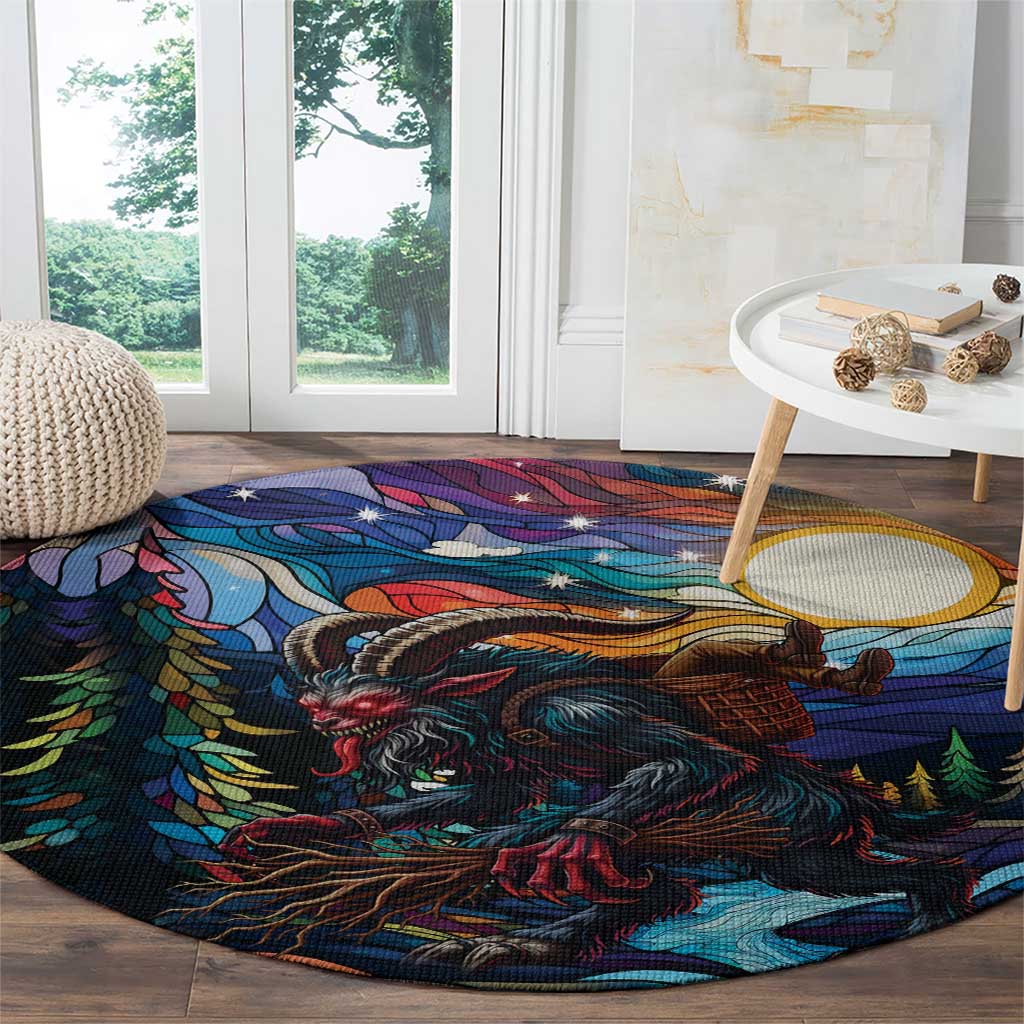 Stained Glass Krampus Round Carpet Folklore Horror Art - Wonder Print Shop
