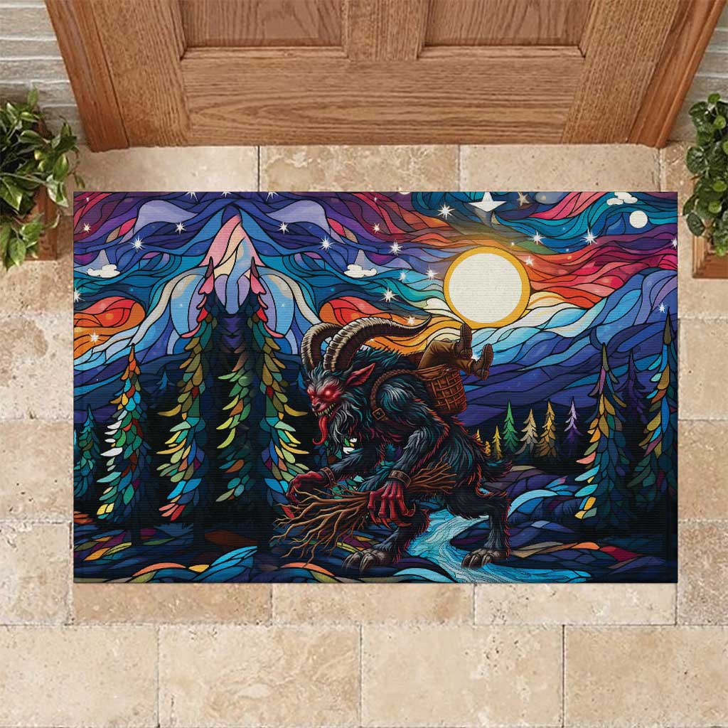 Stained Glass Krampus Rubber Doormat Folklore Horror Art - Wonder Print Shop