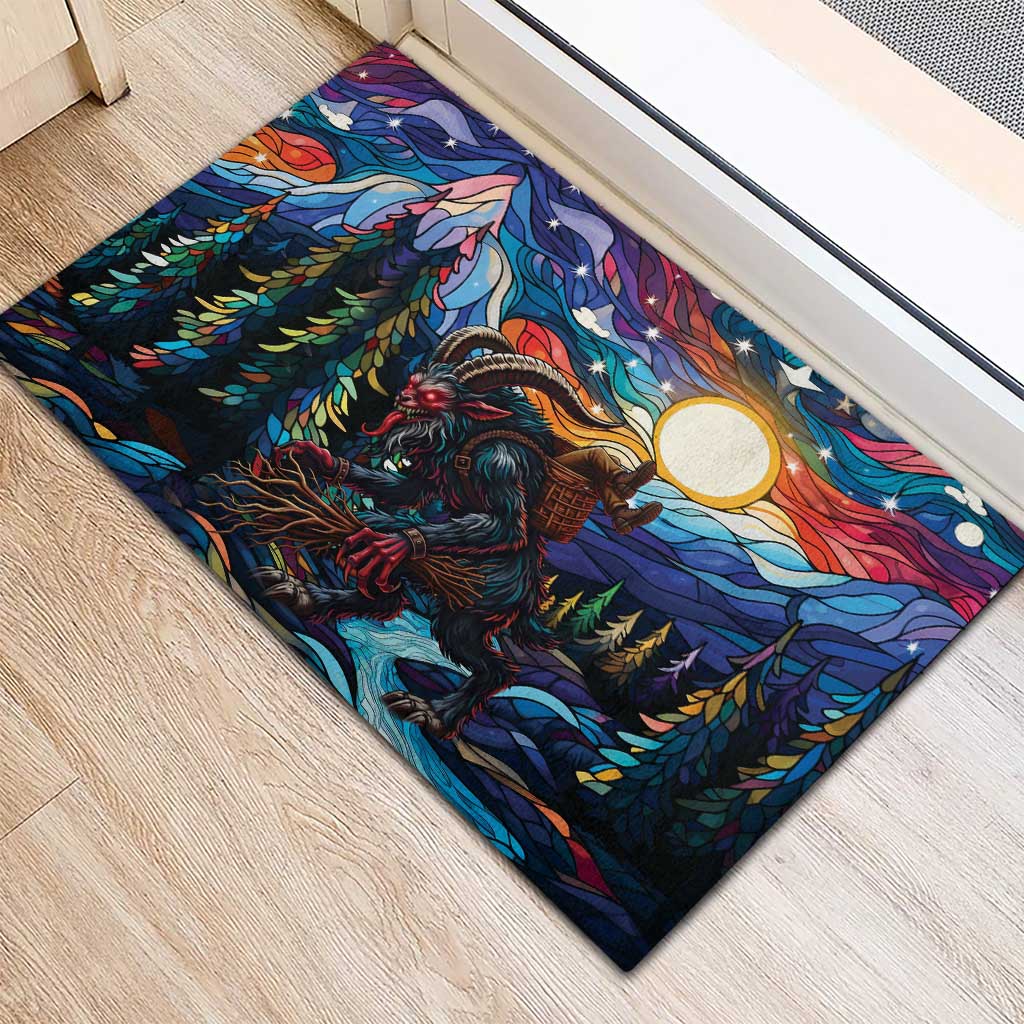 Stained Glass Krampus Rubber Doormat Folklore Horror Art - Wonder Print Shop