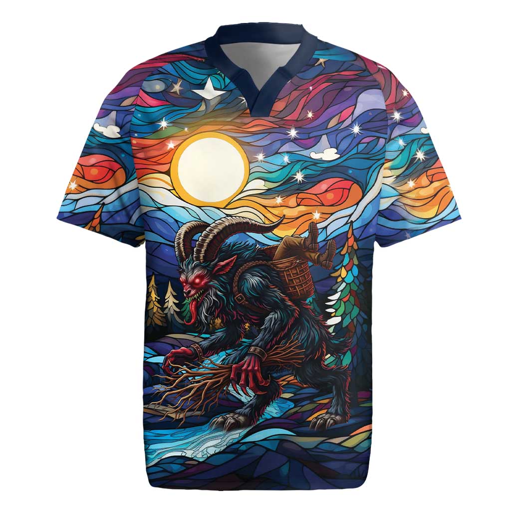 Stained Glass Krampus Rugby Jersey Folklore Horror Art - Wonder Print Shop