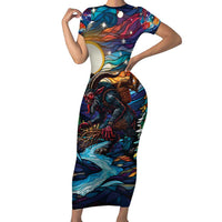 Stained Glass Krampus Short Sleeve Bodycon Dress Folklore Horror Art - Wonder Print Shop