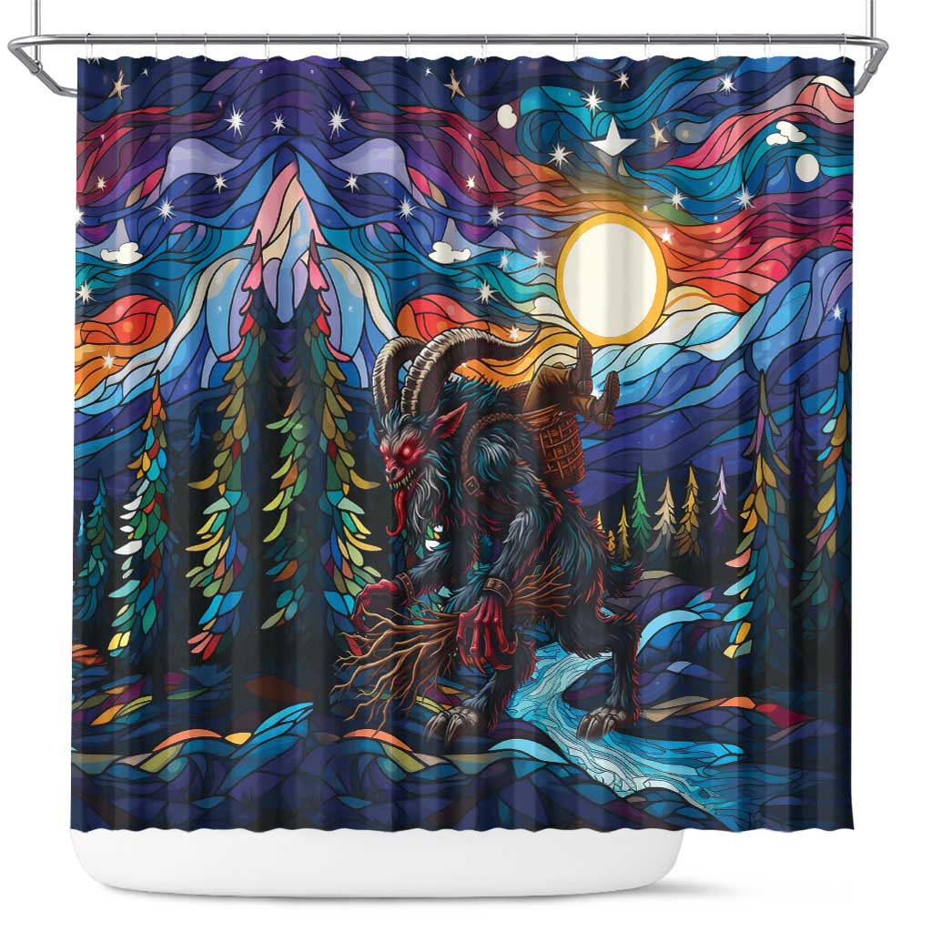 Stained Glass Krampus Shower Curtain Folklore Horror Art - Wonder Print Shop