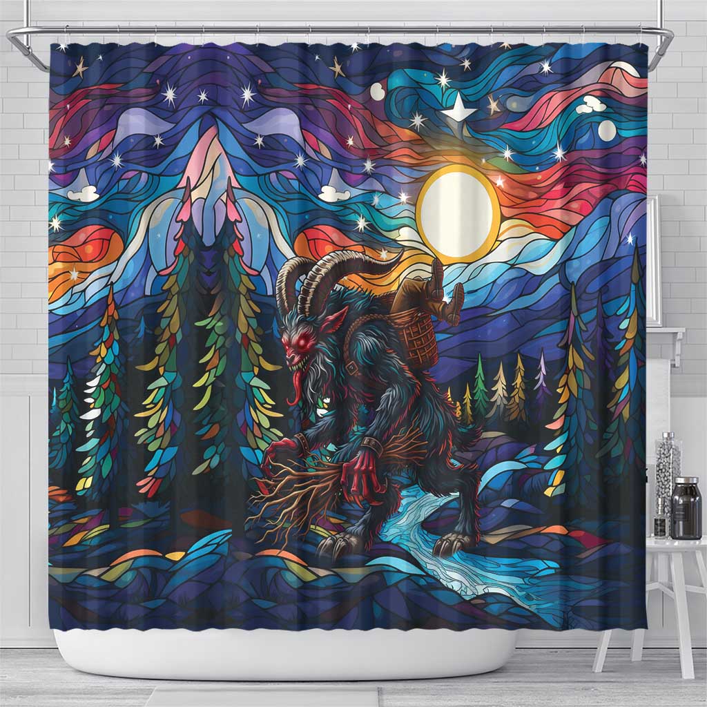 Stained Glass Krampus Shower Curtain Folklore Horror Art - Wonder Print Shop