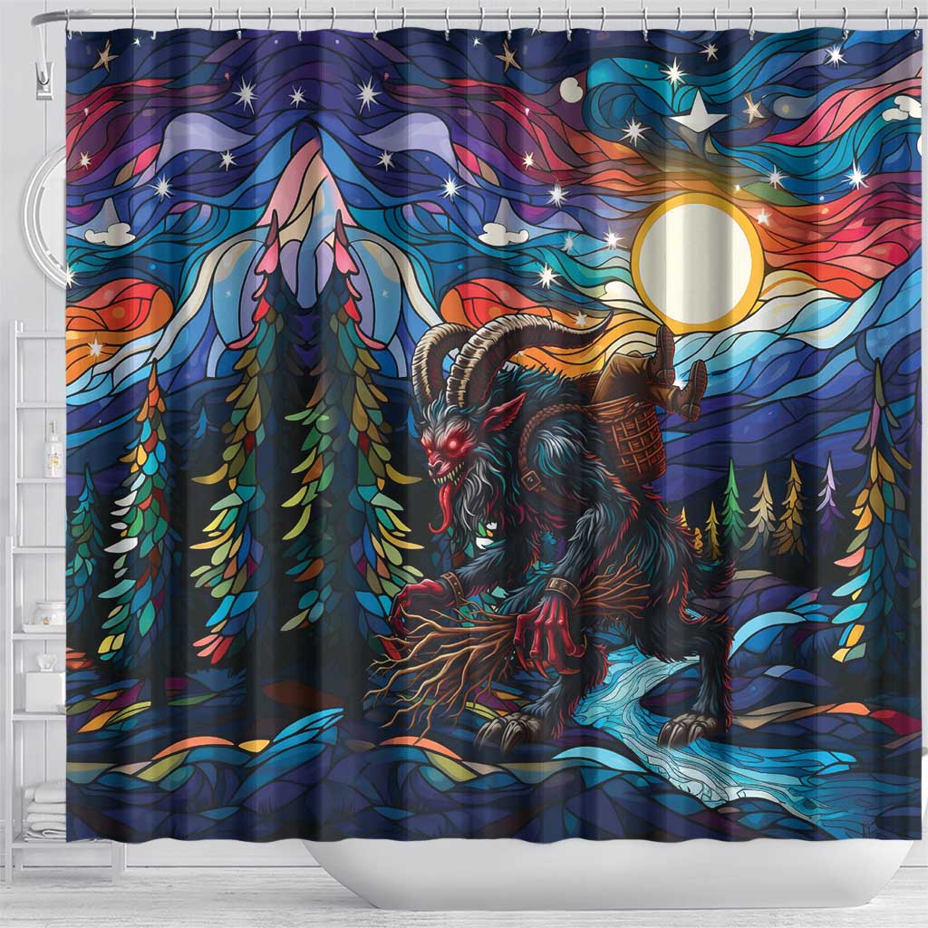 Stained Glass Krampus Shower Curtain Folklore Horror Art - Wonder Print Shop