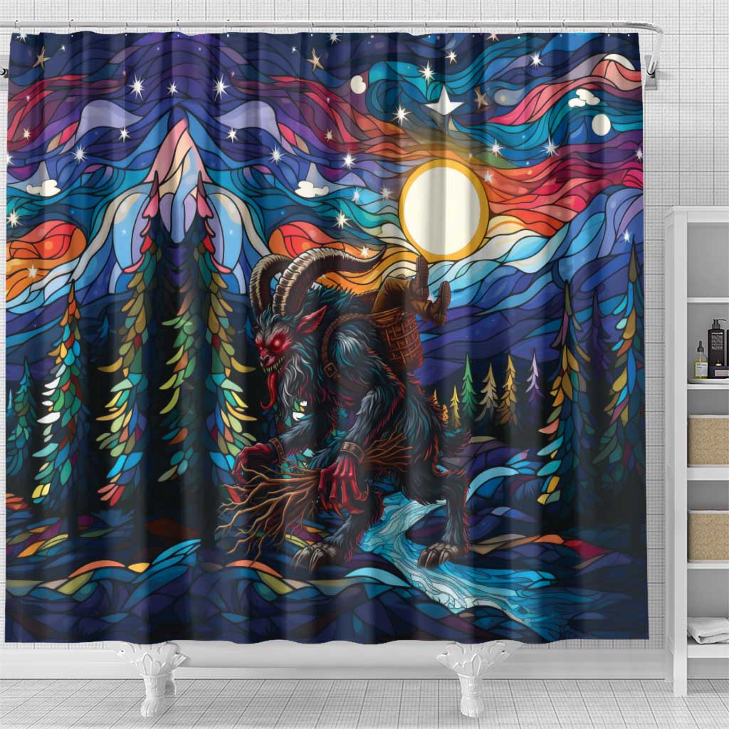 Stained Glass Krampus Shower Curtain Folklore Horror Art - Wonder Print Shop