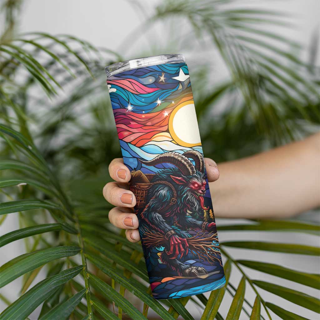 Stained Glass Krampus Skinny Tumbler Folklore Horror Art - Wonder Print Shop