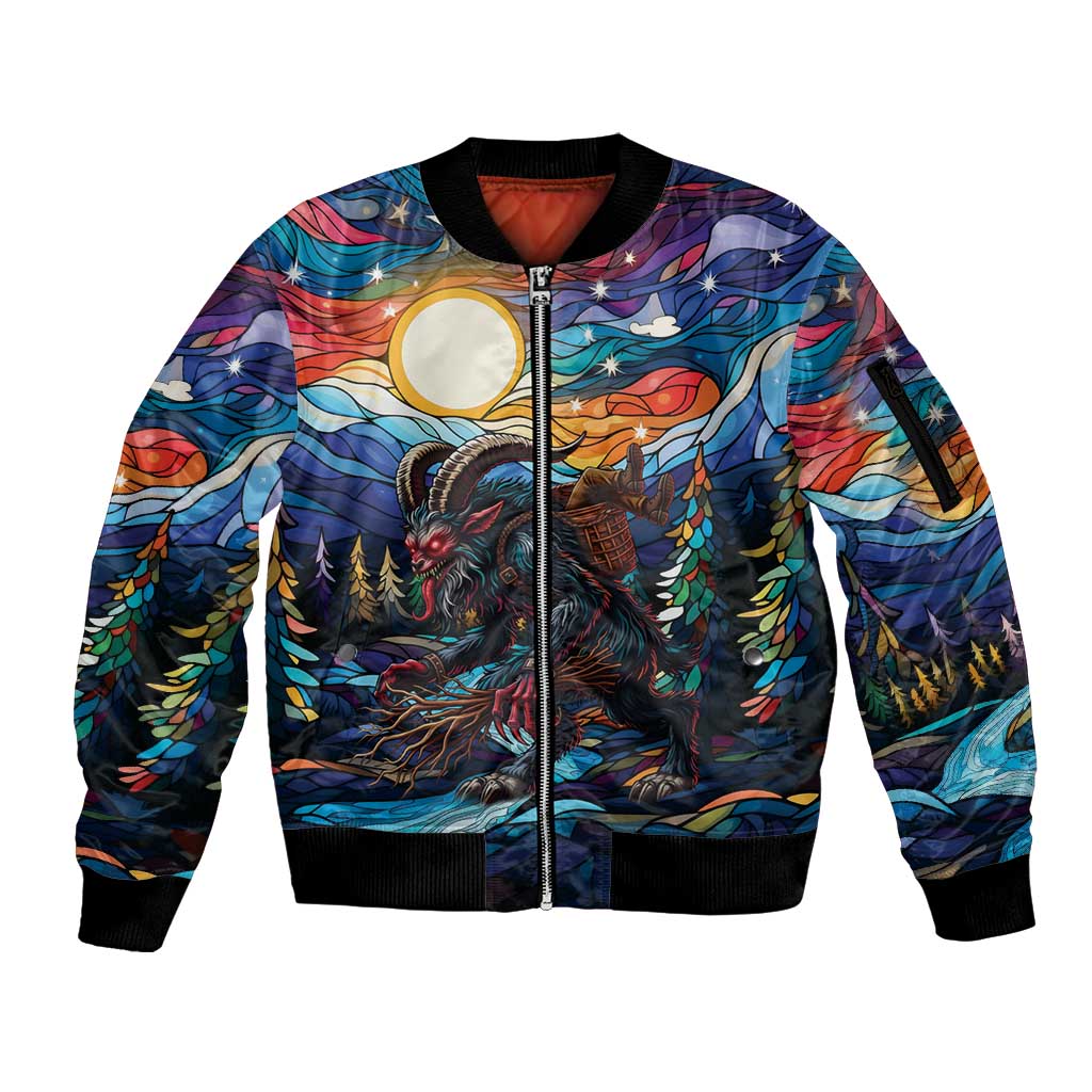 Stained Glass Krampus Sleeve Zip Bomber Jacket Folklore Horror Art - Wonder Print Shop