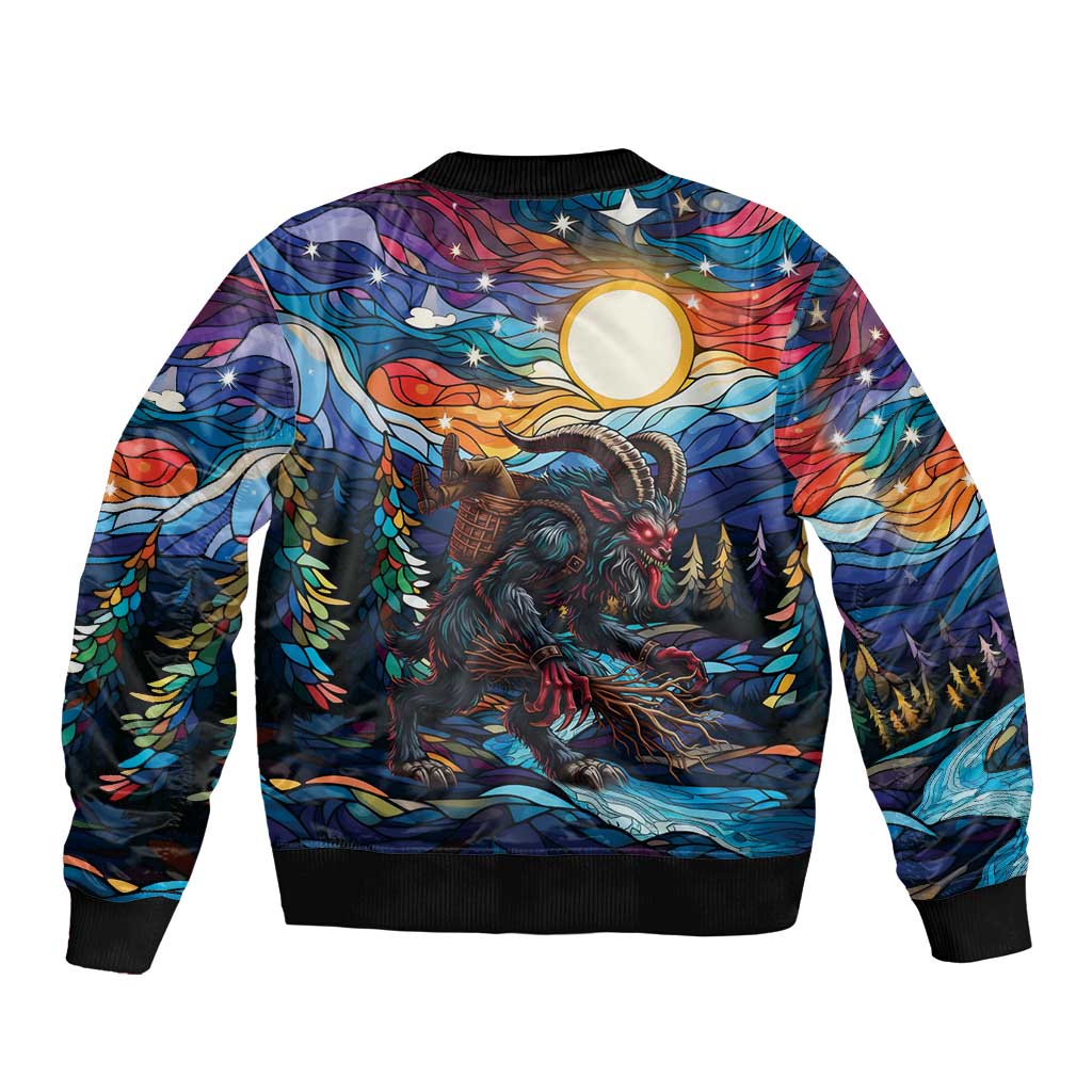 Stained Glass Krampus Sleeve Zip Bomber Jacket Folklore Horror Art - Wonder Print Shop