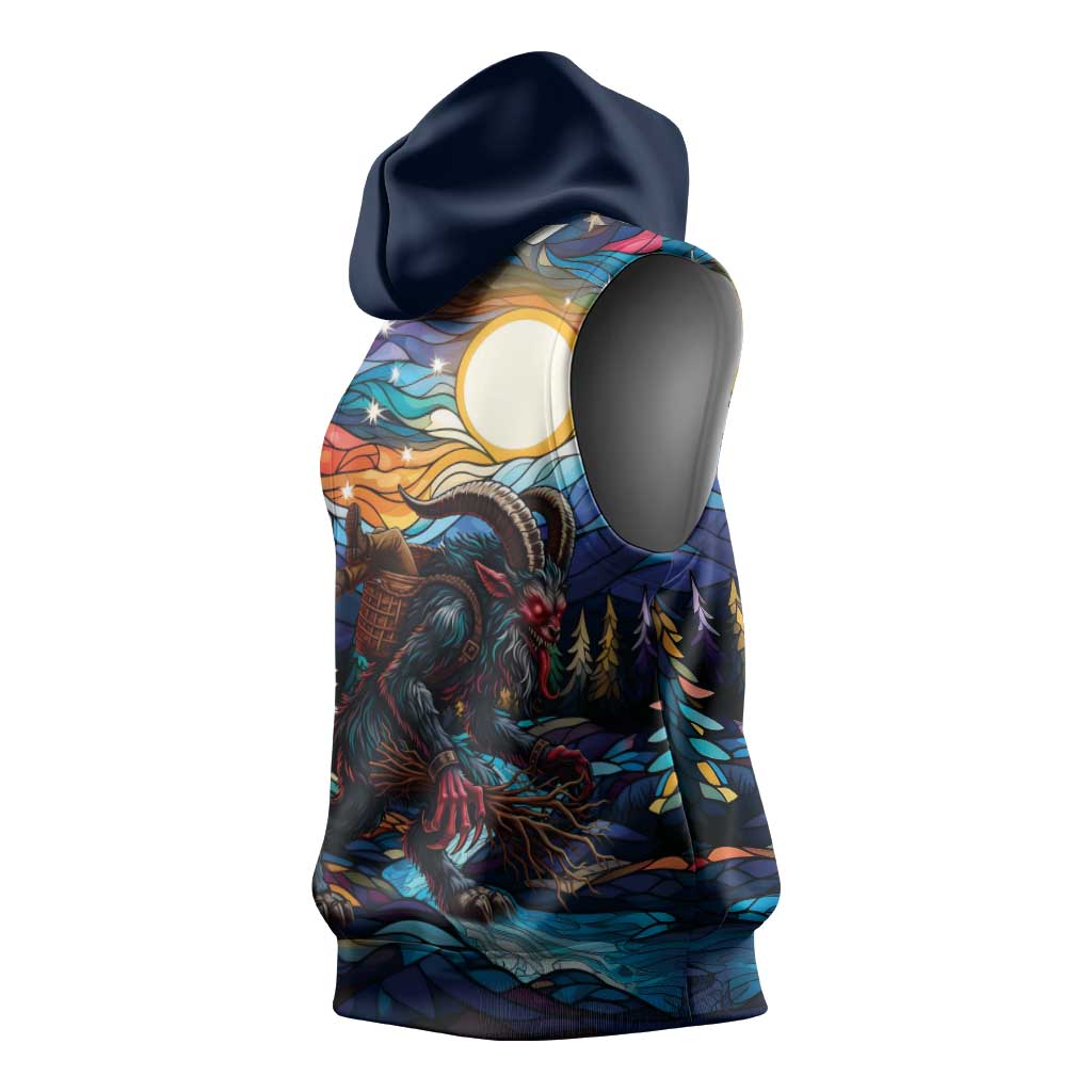 Stained Glass Krampus Sleeveless Hoodie Folklore Horror Art - Wonder Print Shop