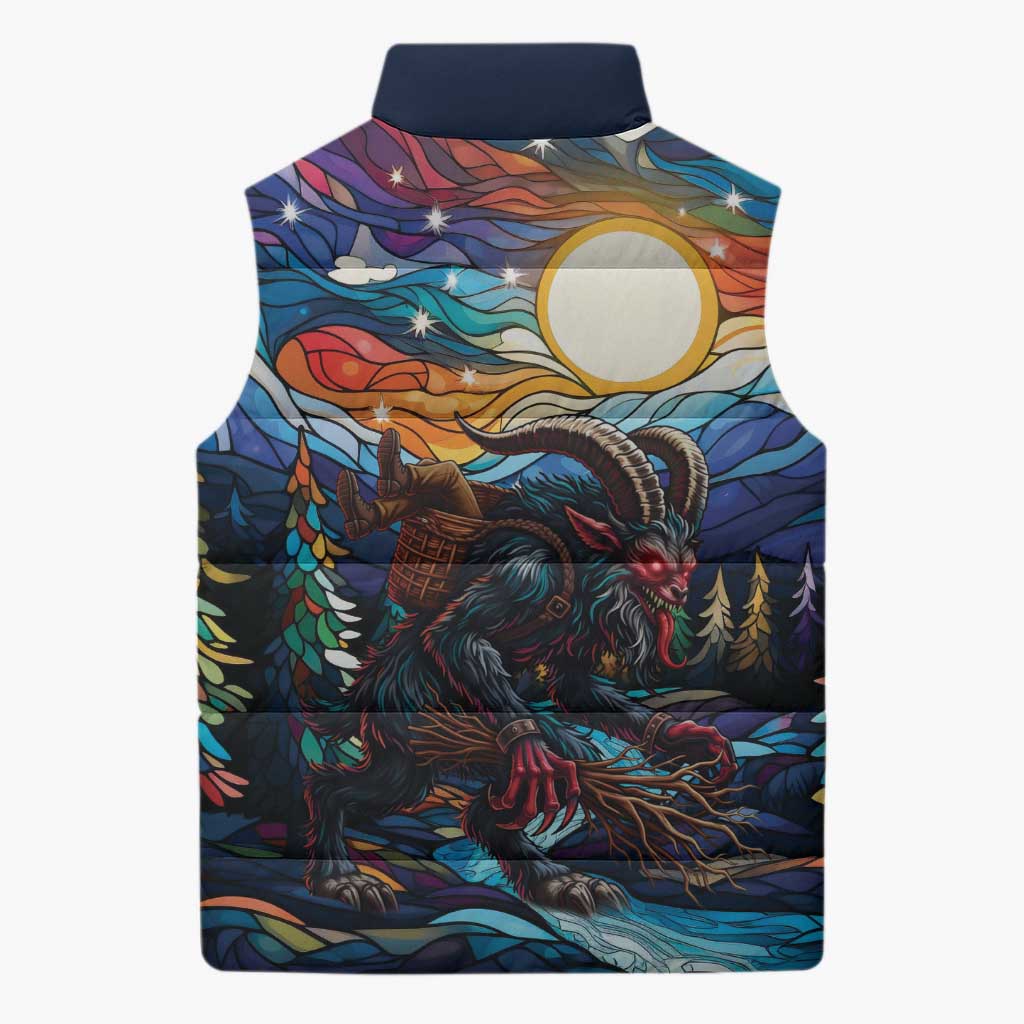 Stained Glass Krampus Sleeveless Puffer Jacket Folklore Horror Art - Wonder Print Shop