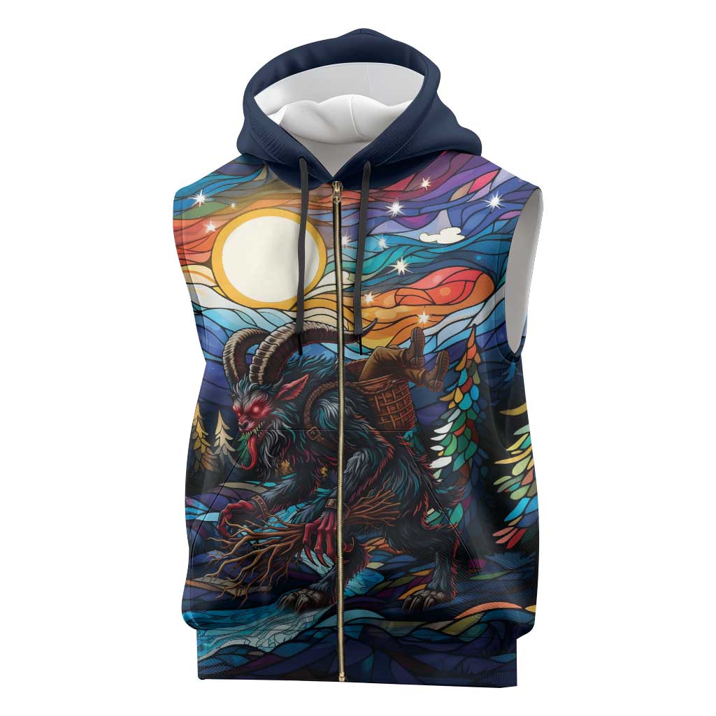 Stained Glass Krampus Sleeveless Zip Hoodie Folklore Horror Art - Wonder Print Shop