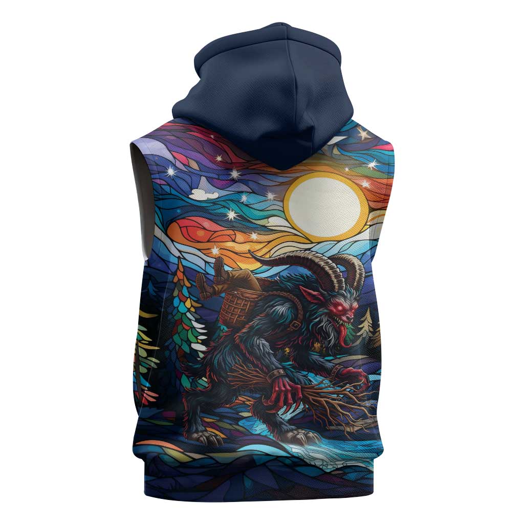 Stained Glass Krampus Sleeveless Zip Hoodie Folklore Horror Art - Wonder Print Shop