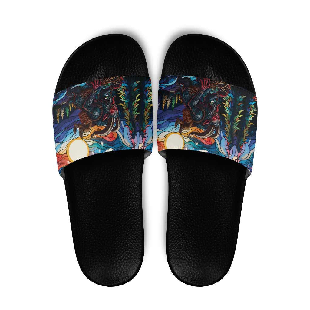 Stained Glass Krampus Slide Sandals Folklore Horror Art - Wonder Print Shop